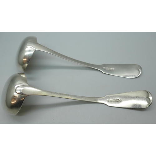 7245 - A pair of Victorian Scottish silver ladles, J Asherheim, Edinburgh 1842, 55g