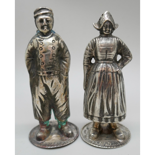 7248 - A Dutch novelty figural salt and pepper set, embossed Volendam to base, 72g