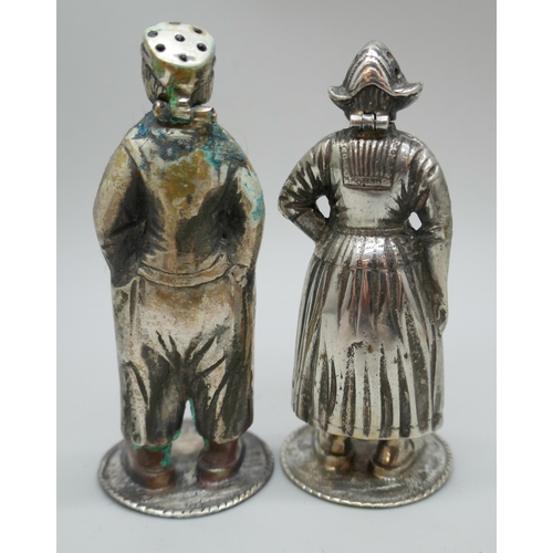 7248 - A Dutch novelty figural salt and pepper set, embossed Volendam to base, 72g