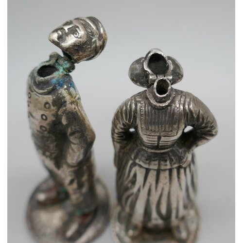 7248 - A Dutch novelty figural salt and pepper set, embossed Volendam to base, 72g