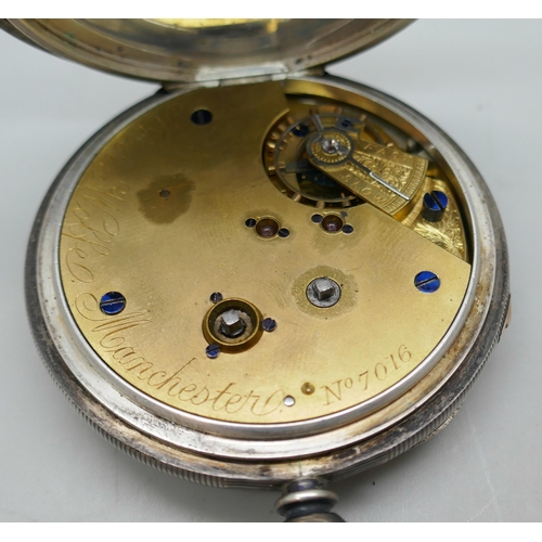 7251 - A silver cased Centre Seconds chronograph pocket watch, Henry Wolfe Manchester, Chester 1889