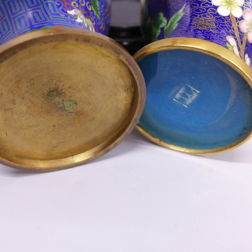 2018 - Two Chinese cloisonné vases in blue, tallest 25.5cm