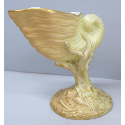 2033 - A Royal Worcester blush ivory vase with robin on a gilt branch detail together with a similar one de... 