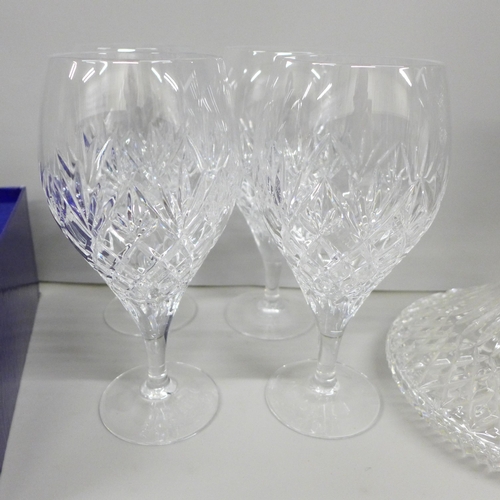 2061 - A Waterford crystal glass ship's decanter, boxed, four Royal Doulton finest crystal stemmed glasses ... 