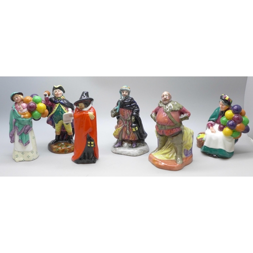 2063 - Six Royal Doulton miniature figures includes The Old Balloon Seller, Good King Wenceslas, etc.