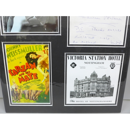 2065 - A Maureen O'Sullivan autographed display including a signed letter on Victoria Station Hotel, Nottin... 