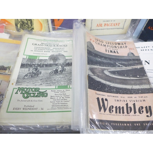 2073 - A collection of ephemera, programmes including 1930s Cadwell Park motor racing, 1930s Grimsby & Clee... 