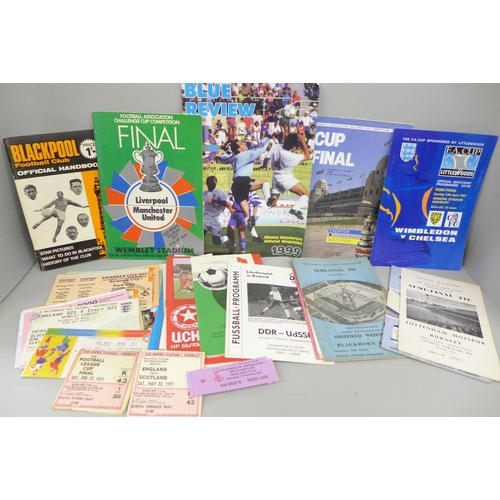 2075 - Football; twenty tickets, including 1971 League Cup Final, Malta, Swansea City, programmes including... 