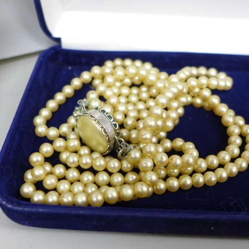 2098 - A collection of pearl jewellery including silver mounted and Lotus, etc.