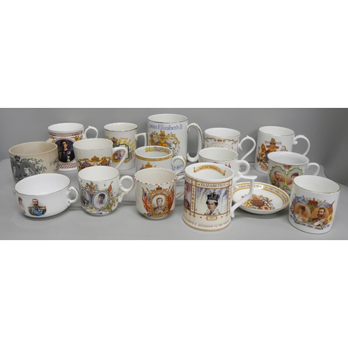 2109 - A collection of Royal commemorative mugs including Queen Victoria onwards