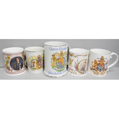 2109 - A collection of Royal commemorative mugs including Queen Victoria onwards