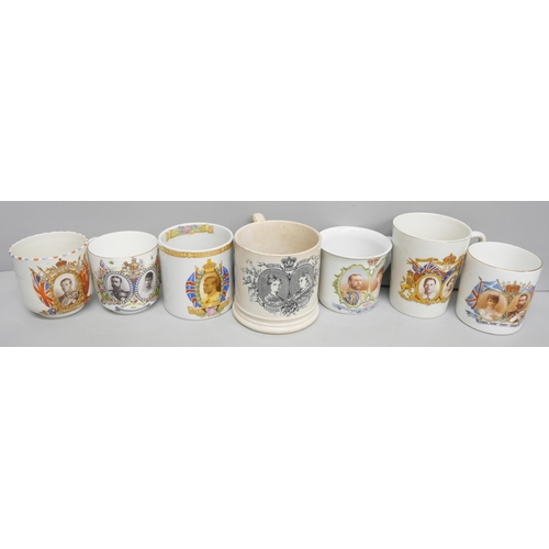 2109 - A collection of Royal commemorative mugs including Queen Victoria onwards