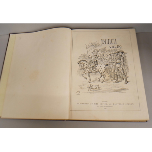 2137 - Four hardback volumes of 'Punch', 1856, 1900, 1902, 1904, with gold embossed spine and front cover. ... 