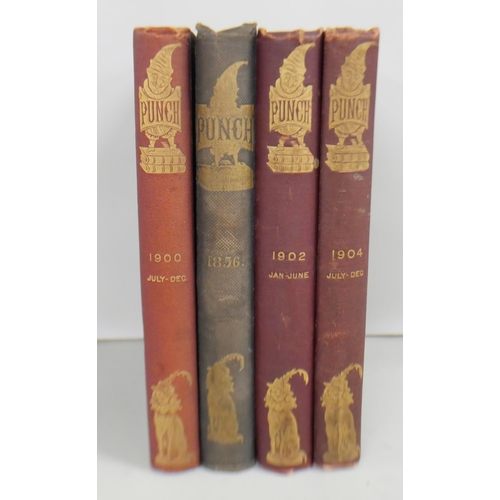 2137 - Four hardback volumes of 'Punch', 1856, 1900, 1902, 1904, with gold embossed spine and front cover. ... 