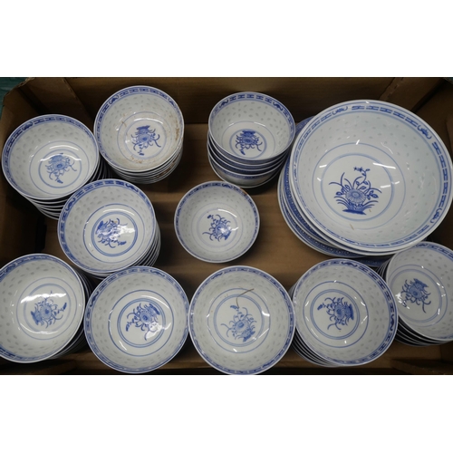 2162 - A box of Chinese blue and white porcelain bowls, serving bowls and plates included.  **PLEASE NOTE T... 