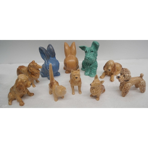 2167 - Collection of ten ceramic animal figures including Wade and Sylvac. Comprising of seven dogs, two ra... 