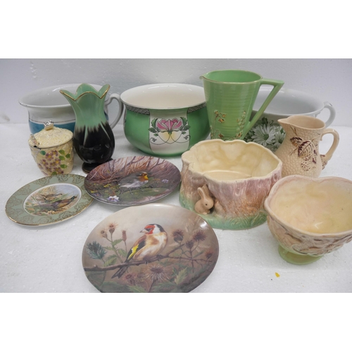 2255 - Three chamber pots, glass vases, other vases, a preserve pot and three plates