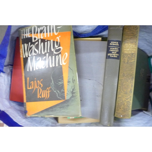 2270 - Five boxes and two bags of assorted hardback and paperback books, a mix of German and English langua... 