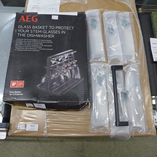 4007 - AEG dishwasher glass holder and a small qty of handles (481-43, 95)  * This lot is subject to VAT