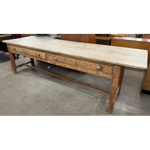 177 - A substantial Victorian style pine two drawer serving table