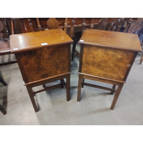 211 - A pair of George III style walnut and burr walnut night stands