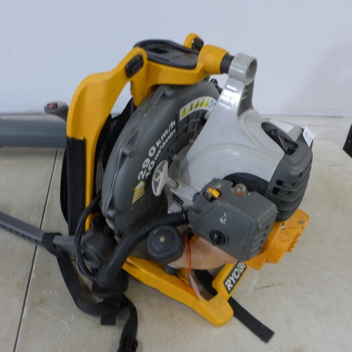 5204 - A Ryobi push button start back pack petrol driven leaf blower