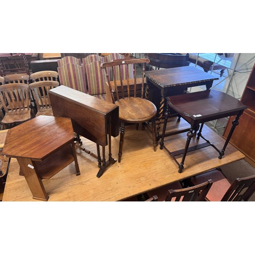 287 - An early 20th Century barleytwist occasional table, a penny seat chair, an Edward VII mahogany Suthe... 