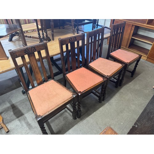 288 - A set of four Art Deco oak barleytwist dining chairs