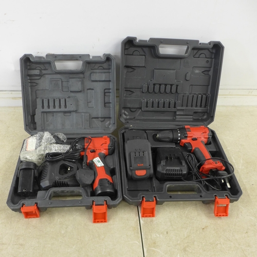 5322 - *VAT* Two cases sample tools 1005A - 10.8V 1.3Ah cordless drill and with two batteries and charger a... 