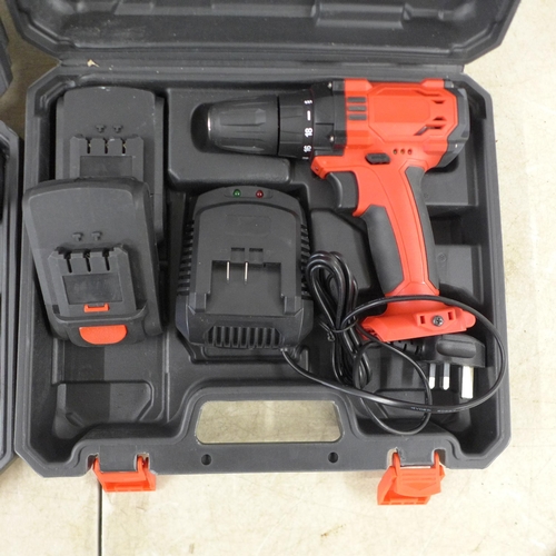 5322 - *VAT* Two cases sample tools 1005A - 10.8V 1.3Ah cordless drill and with two batteries and charger a... 