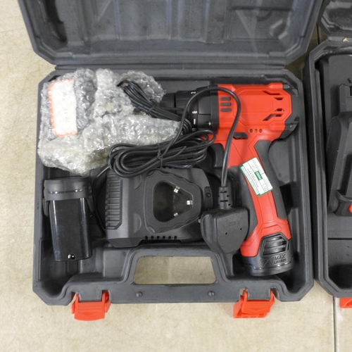 5322 - *VAT* Two cases sample tools 1005A - 10.8V 1.3Ah cordless drill and with two batteries and charger a... 