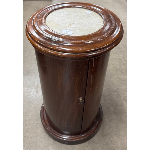 196 - A Victorian mahogany and marble topped cylindrical pot cupboard/washstand