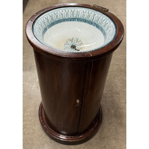 196 - A Victorian mahogany and marble topped cylindrical pot cupboard/washstand