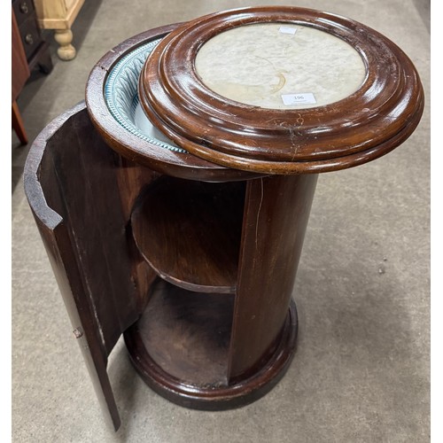 196 - A Victorian mahogany and marble topped cylindrical pot cupboard/washstand