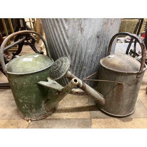 305 - A galvanised dolly tub, bucket and two watering cans