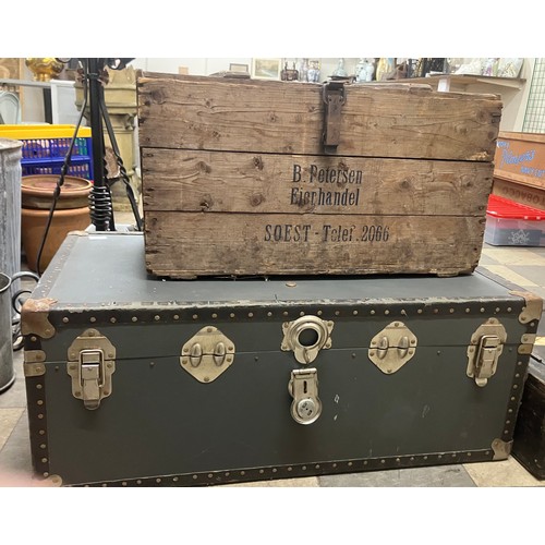 306 - A vintage steamer trunk and a Dutch pine crate