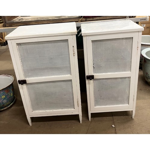 316 - Two white painted meat safes and a vegetable rack