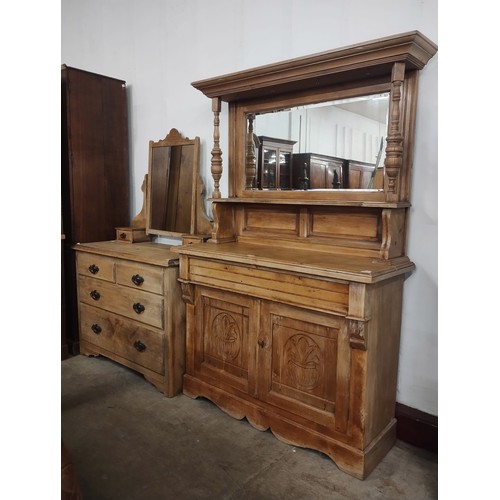 228 - A Victorian pine dressing chest and a mirrorback sideboard