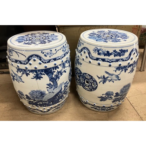 318 - A pair of Chinese blue and white porcelain garden stools