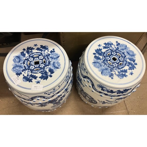 318 - A pair of Chinese blue and white porcelain garden stools