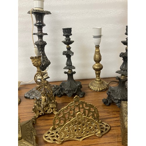 322 - Assorted candelabra, trivets and a jewellery box