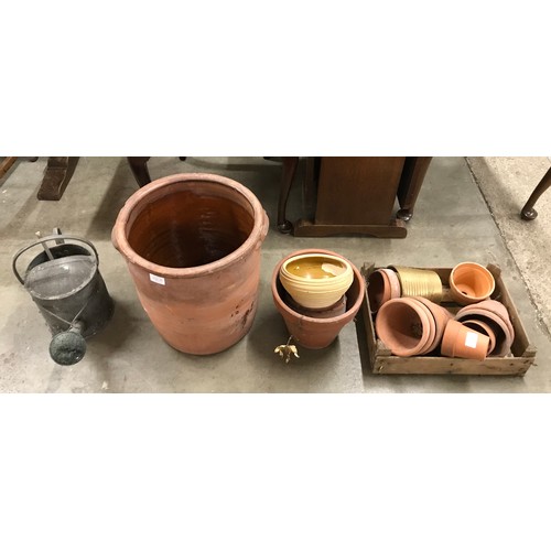 306A - Assorted terracotta plant pots and a watering can