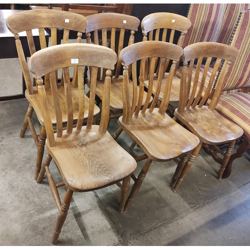 242 - A set of six Victorian elm and beech farmhouse kitchen chairs