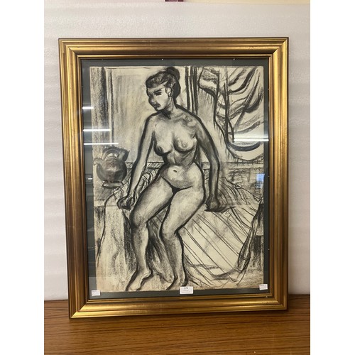 374 - Modernist European School, portrait a female nude, charcoal, framed