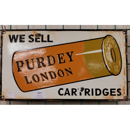 347 - A Purdell London Cartridges enamelled advertising sign