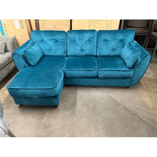 3139 - A Hoxton turquoise velvet upholstered left hand facing corner sofa/chaise