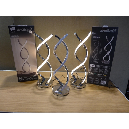 6042 - Three Artika chrome LED swirl table lamps (351-117-119) *This lot is subject to VAT