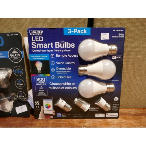 6063 - Feit glass dimmable bulbs and Feit LED smart A60 bulbs (351-111,113) *This lot is subject to VAT