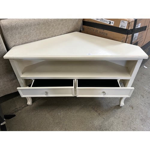 3238 - A white two drawer corner media unit