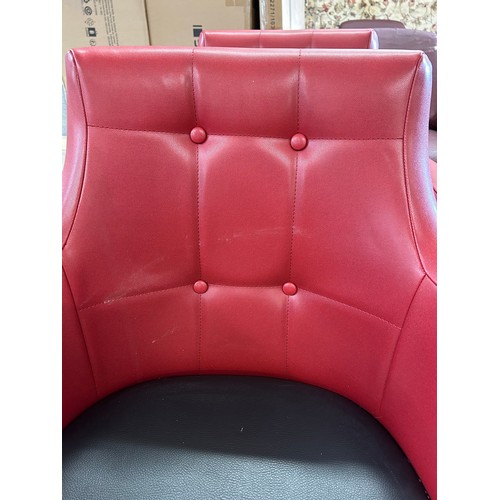 3266 - A set of three red leather dining/side chairs